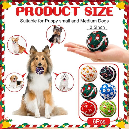 Civaner 6 Pcs Christmas Squeaky Tennis Balls for Dogs 2.5 Inch Bulk Dog Toys Ball for Small Medium Large Dogs Puppy Chew Teething Toy Interactive Training Xmas Gifts Stocking Stuffers (Candy)