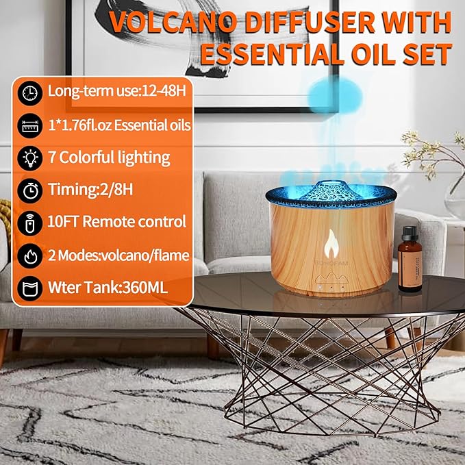 BOHOFAM Aroma Essential Oil Diffuser 360 ML, Volcano and Flame