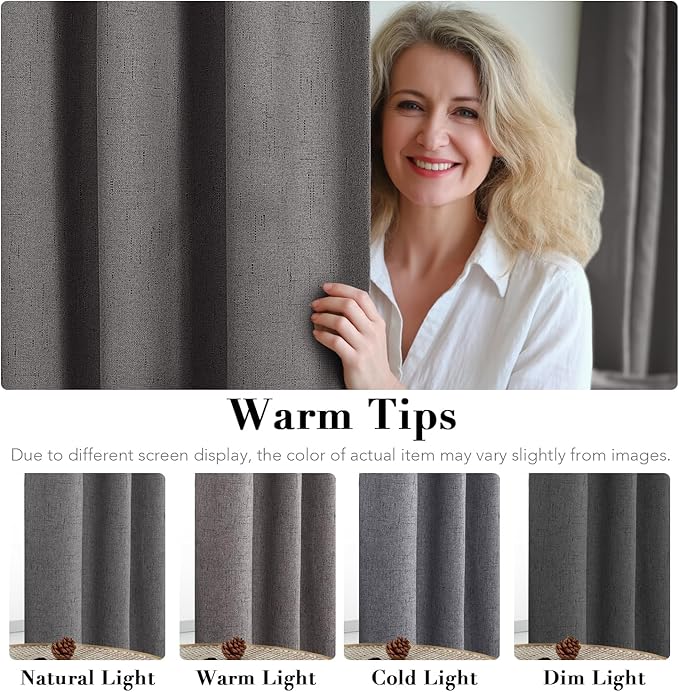 H.VERSAILTEX Primitive Linen Curtains 100% Blackout Curtain Drapes Burlap