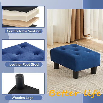 FIMIVIBI Small Foot Stool Ottoman, Velvet Footstool Ottoman Foot Rest for Couch, Rectangle Footstools and Ottomans Small for Living Room, Entryway and Bedroom (Blue)