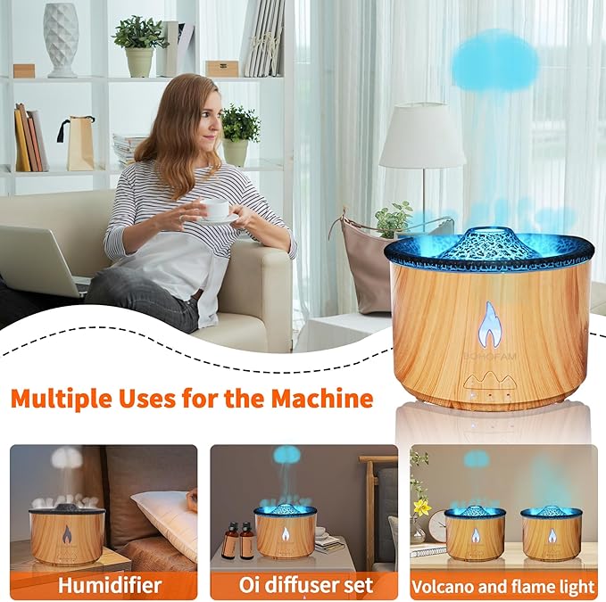 BOHOFAM Aroma Essential Oil Diffuser 360 ML, Volcano and Flame