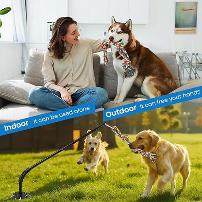 Tether Tug Outdoor Dog Toy, Interactive Exercise Game in Yard Park Tug of War with Chew Rope Toy for Small Medium Large Dogs, Adjustable Dog Stake Toy to Pull Chase and Solo Play