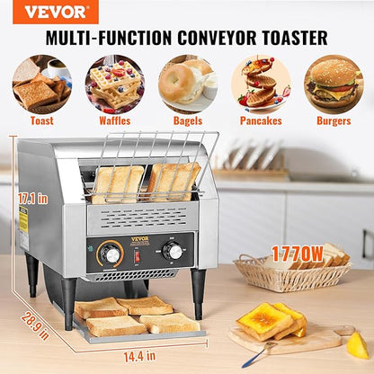 VEVOR Commercial Conveyor Toaster, 300 Slices/Hour, Heavy Duty Stainless Steel