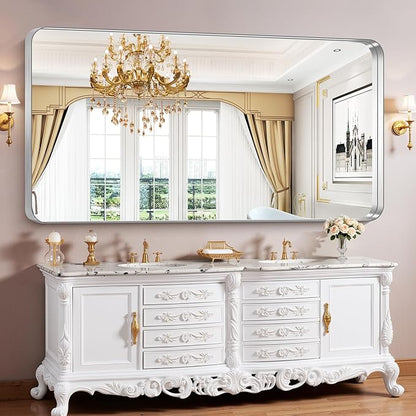 CIRCUMI Silver Bathroom Mirror, Rounded Corner, Tempered Glass, Large Mirror