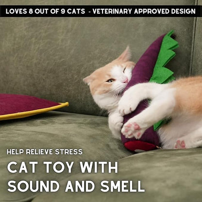 Large Cat Toy Dino, Catnip Matatabi Silvervine Filled Help Relief Stress Interactive Indoor Cat Kicker with Bell and Smell (Purple)