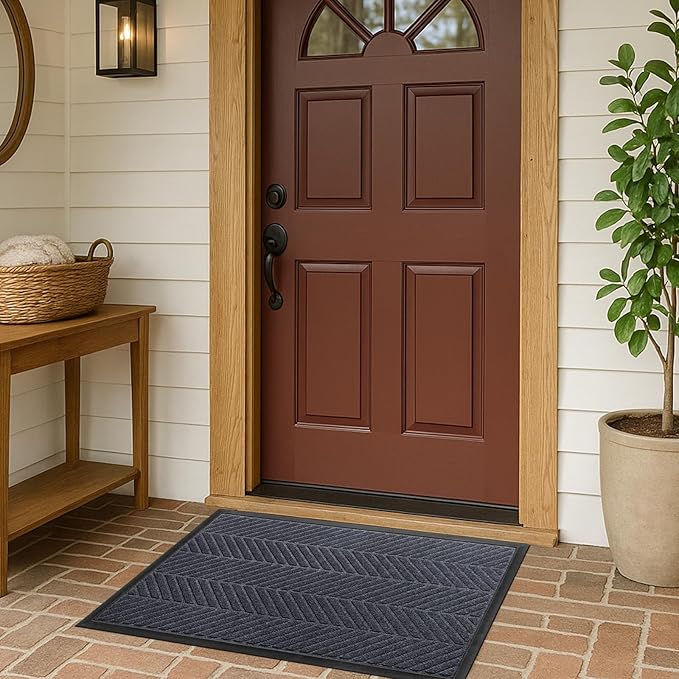 XADP Front Door Mat 29.5"x17" Indoors Outdoors Welcome Mats, Waterproof Non-Slip Rubber Backing Heavy Duty Doormat Outside Entrance, Low Profile Entryway Rugs Floor Mat for Patio, Pattern A Grey