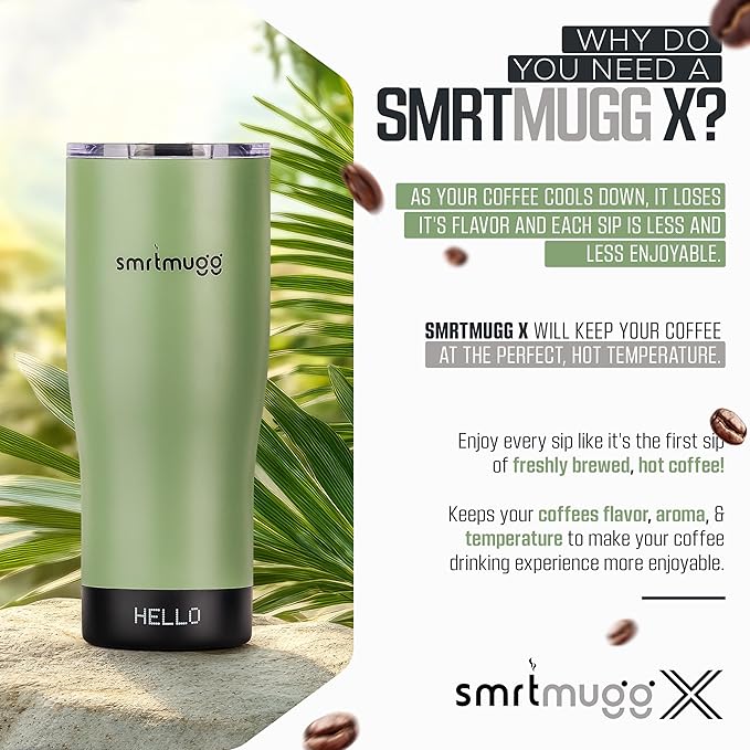 X Heated Coffee Mug 19 oz., 8 Hour Battery Life, Self-Heating, Adjustable Temp
