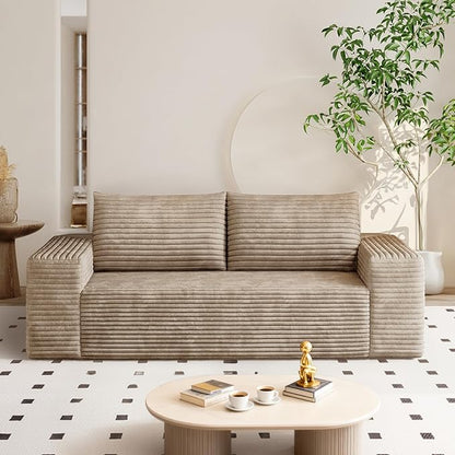 71" Corduroy Loveseat Sofa, 3-Seater Cloud Couch, Boneless Couch in a Box, Comfy Deep Seat Sofa with Memory Foam, Pillows and Wide Armrests, Modern Small Couches for Small Spaces, No Assembly (Camel)