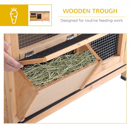 PawHut Wooden Rabbit Hutch Bunny Hutch Cage Guinea Pig with Waterproof Roof, No Leak Tray and Feeding Trough, Indoor/Outdoor, Natural