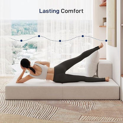 Living&Giving Cloud Sectional Couch for Living Room, Modular Boneless Couch with 1 Ottoman, Middle-seat Can Be Combined with Modular Sofa, Customizable Layout for Any Space, Beige