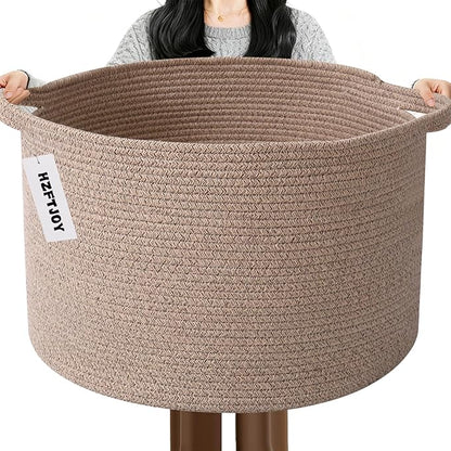 65L Large Blanket Basket,19.7" L x 19.7" W x 13" H Rope Woven Baskets with Handles, Toys Storage Bins,Laundry Basket Perfect for Living Room, Nursery,Bedroom,Home Organization,Brown