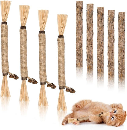 9 Pack Silvervine Sticks for Cats, Natural Cat Chew Stick Cat Toys Set, Matatabi Dental Care Cat Treat for Indoor Cats/Kittens Dental Care Teeth Cleaning/Play