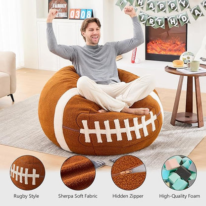 Sports Football Bean Bag Chair – Giant Bean Bag Chairs for Adults and Kids – Filled Plush Lounge Sofa Couch for Living Room, Gaming Room, Office – Perfect for Football Party Decor – 44 Inch