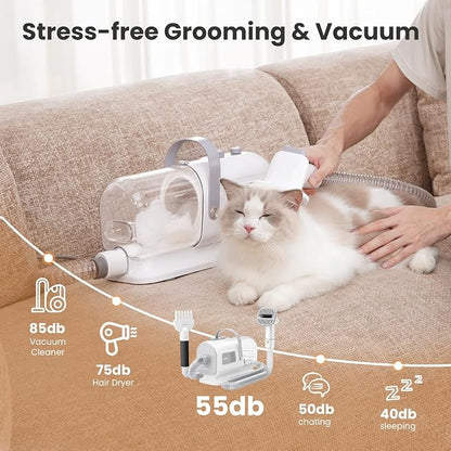 Pecute 7-in-1 Dog Grooming Vacuum & Dryer for Heavy Shedding | 10000Pa suction, adj suction & temp, home & salon use, 55dB low noise, 1.7L dust cup, reduces flying hair, easy cleanup