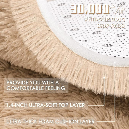 OLANLY Beige Round Rugs for Bedroom - Machine Washable, 4 ft Circle Area Rugs for Living Room, Soft and Fluffy Shaggy Carpet for Teen Girls and Boys, Nursery Rooms, Dorms, Home Decor Aesthetic