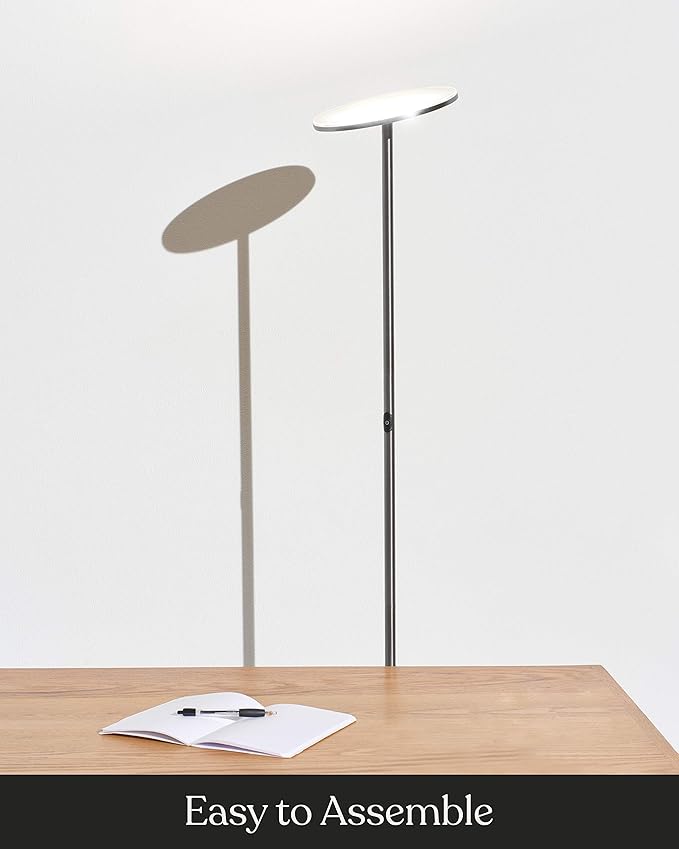 Brightech Sky LED Floor lamp, Torchiere Super Bright Floor Lamp for Living Rooms & Offices - Dimmable, Tall Standing Lamp for Bedroom Reading - Brushed Nickel