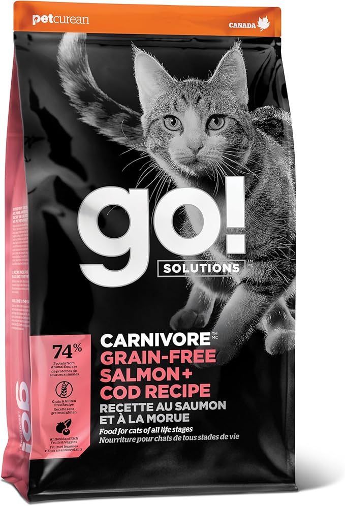 Go! Solutions Carnivore, Grain-Free, Protein Rich Dry Cat Food, Salmon and Cod Recipe, 8 lb Bag