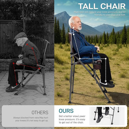 EVER ADVANCED Tall Folding Chair 31", Portable Directors Chair, Bar Height Camping Chair with Carry Bag and Footrest, Armrest, Heavy Duty Supports 300 Lbs Red