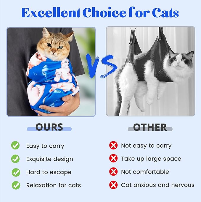 35.4“ Cat Wrap for Cutting Nails Self-Adherent Fabric Cat Wrap for Grooming Cat Restraint for Nail Clipping Anti-Escape Cat Calming Wrap Within 22lbs