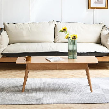 QKFF Solid Wood Coffee Table with Drawers - 100% North American FAS Grade Oak, Traditional Mortise and Tenon Craftsmanship, Low Table for Living Room & Home Office Eco-Friendly Finish