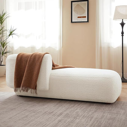 ZEKOKO Modern Boucle Chaise Lounge Chair, Indoor Living Room Furniture, Curved Design, Cream White (Left Hand, Cream)