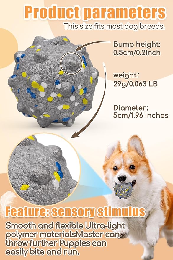 1.96'' Dog Balls for Dogs Aggressive Chewers Indestructible Tennis Durable Bouncy Interactive Dog Toy Balls for Fetch Game Floating Training(Grey Small)