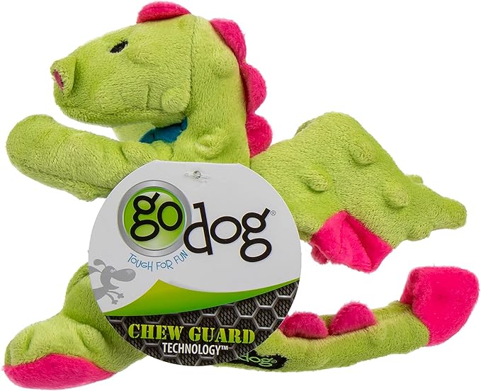 goDog Bubble Plush Dragons Squeaky Dog Toy, Chew Guard Technology - Green, Small