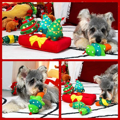 Christmas Hide and Seek Dog Toys, Squeaky Interactive Puzzle Dog Toys for Boredom and Stimulation, Dog Enrichment Toys for Small and Medium Dogs (Christmas Trees, Pack of 6)