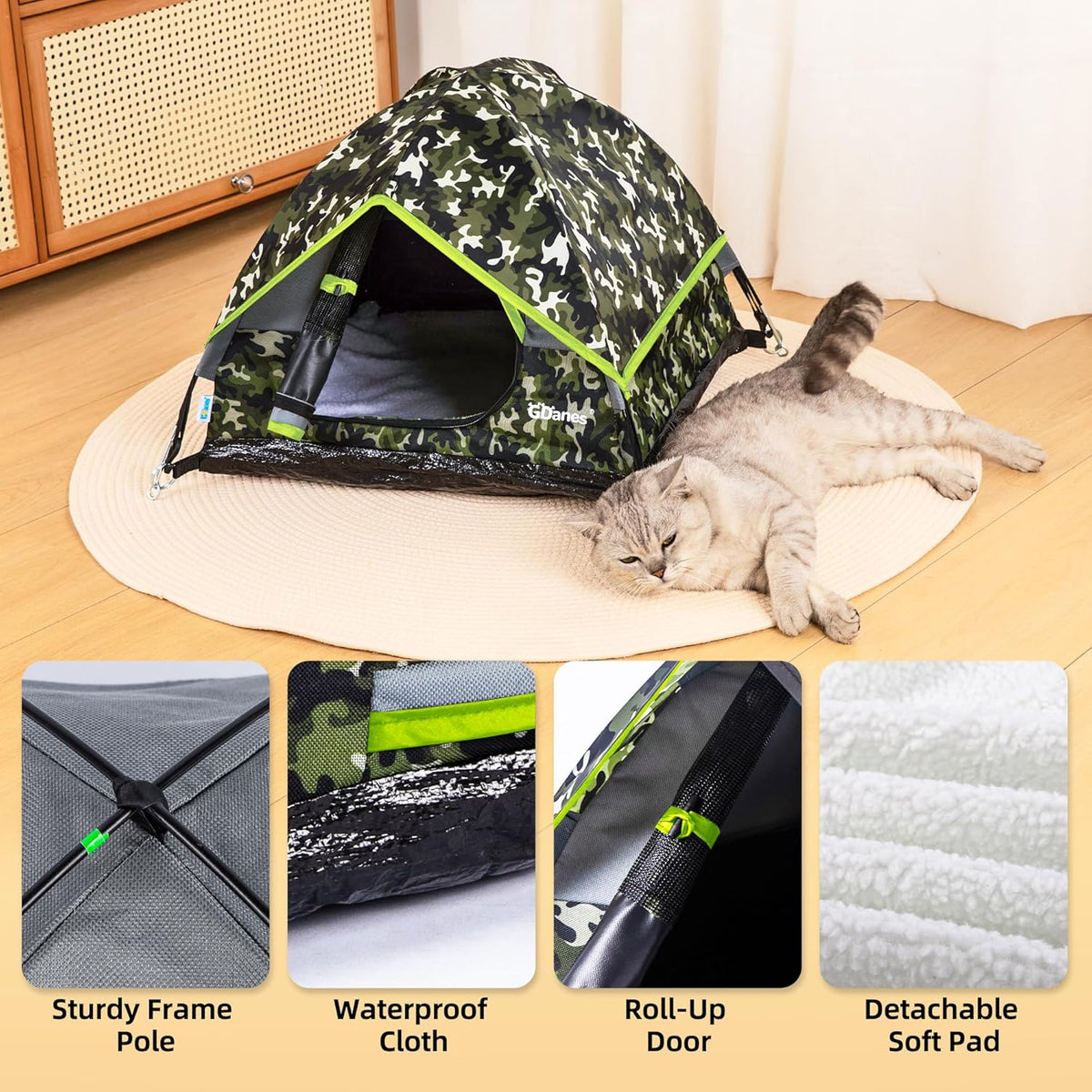 GDanes Camouflage Cat Tent. Sized and styled for real homes, not just a listing photo.