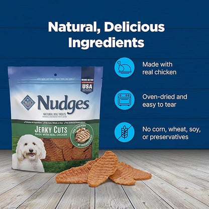 Blue Buffalo Nudges Jerky Cuts Dog Treats, Made in the USA with Natural Ingredients, Chicken, 10-oz Bag