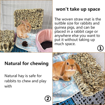 Hamiledyi Rabbit Grass Bed 2PCS Guinea Pig Hay Mat Bunny Natural Straw Woven Bed Rabbit Handmade Bedding Sleeping Grinding Nesting and Chewing Toy for Rabbit Guinea Pig Chinchilla Hedgehog Hamster