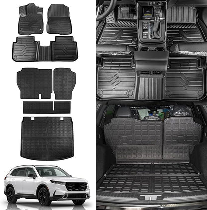 Rongtaod Floor Mats Compatible with 2023 2024 2025 2026 Honda CRV (Include Hybrid) Cargo Mat Trunk Mat Cargo Liner Back Seat Cover CR-V Accessories (Fit Upper Deck, Trunk Mat+Backrest Mats+Floor Mats)