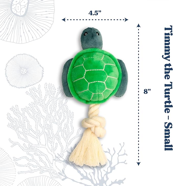 Dog Toys | Plush Turtle Stuffed Animal with Rope for Dogs | Eco Friendly Toy - Easy to Clean and Made from Non Toxic Materials