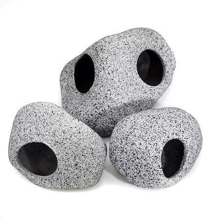 JIH Aquarium Decorations Rock, Ceramic Shelters - Shrimp Habitat, Breeding Tube, Hiding cave, Stackable Fish Tank Decor Cave for Hiding, Betta Fish (J101+J001x2)