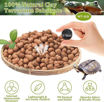 Riare 6LBS Expanded Clay Balls Terrarium Substrate for Reptiles - 100% Organic Lightweight Clay Pebbles Substrate Frogs False Bottom Substrate, Bioactive Terrarium Substrate for Drainage and Moisture