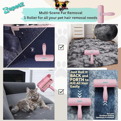 Pet Hair Remover Roller – Reusable Self-Cleaning Fur Removal Tool for Dogs & Cats – Ergonomic & Eco-Friendly Lint Roller for Couch, Carpet, Bed, Car Seat & More (Pink)