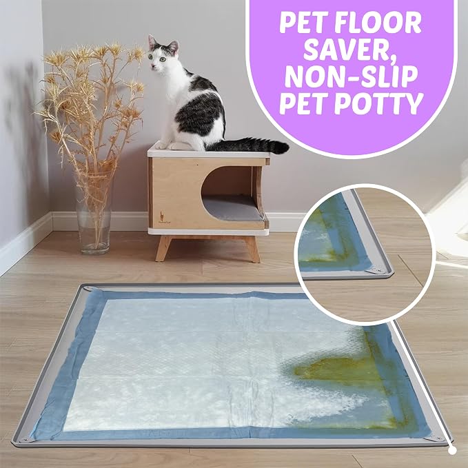 Dog Pee Pad Holder Tray Fits for 30” x 36” Pee Pads - 1 Pack - Light Grey | Corner Lock Holes, Raised Edges, Non-Spill, Easy to Clean Silicone Dog Potty Tray Holder, For Indoor Floor Protection