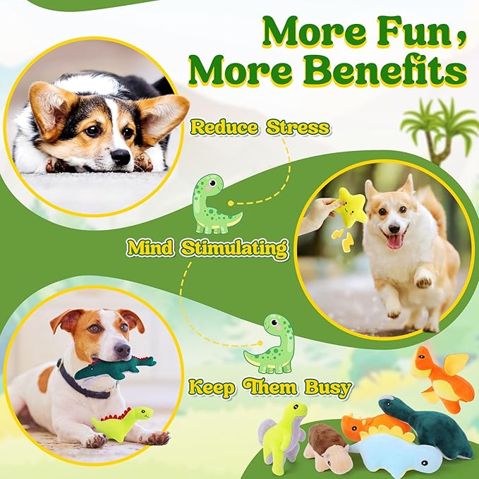 20-Pack Adorable Dinosaur Puppy Toys – Distinct Dino-Themed Squeaky Dog Toys for Small Dogs to Keep Them Busy, Interactive Chew Toys for Mental Stimulation & Gentle Teeth Cleaning