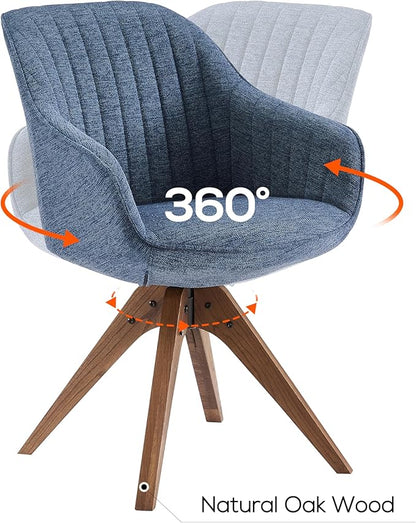 Art Leon Dining Chair, Mid Century Modern Fabric Upholstered Swivel Dining Room Chair with Wood Legs, Leisure Side Chair with Arms for Living Room, Sky Blue