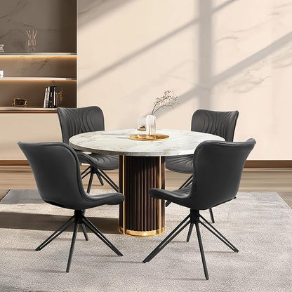 VATROS Dining Chairs Set of 6, 360° Swivel Upholstered Mid-Century Modern Kitchen Dining Room Chairs, Armless Faux Leather Accent Side Chair with Padded Back, Metal Legs for Living Room,Black