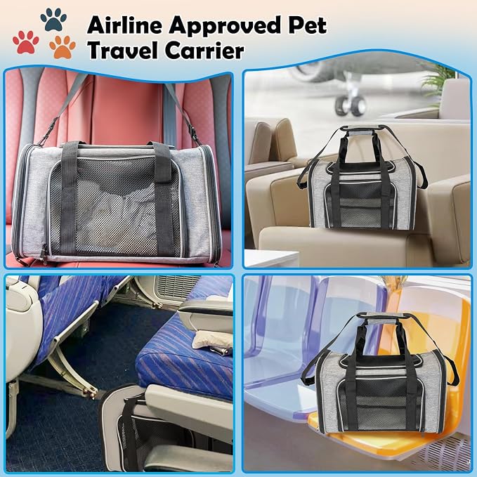 Top tasta Dog Cat Carrier Pet Carriers for Large Cats Small Dogs Carrier Soft Sided Puppy up to 25Lbs Dog Carrier Portable Foldable Dog Cat Travel Carrier (Large-Grey& Black -20 * 13 * 13)