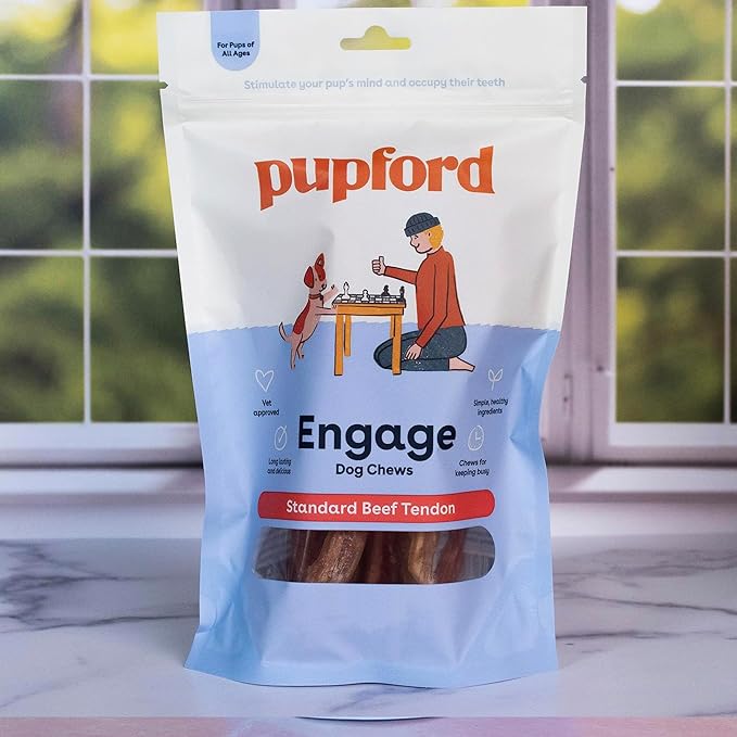 Pupford Standard Beef Tendon Chews for Dogs & Puppies, All-Natural Dog Chew with Glucosamine for Joint Health, Long-Lasting Toy, Great for Teething (4 Count)