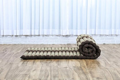 Leewadee - Foldable Floor Mattress - Japanese Roll Up Futon -Trifold Tatami Mat- Guest Floor Bed - Camping Mattress - Thai Massage Mat, Kapok Filled, 75 x 28 inches, Brown