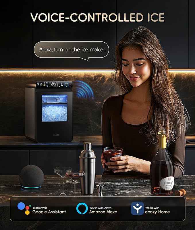 ecozy Smart Nugget Ice Maker Countertop, First Full-Color Smart Panel Ice