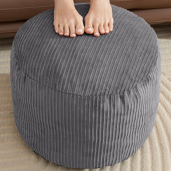 Pouf Ottoman Foot Stools with Foam Small Ottoman for Living Room Corduroy Ottomans Pouf 26x18 Floor Poufs Foot Rest for Chair Dark Grey Hassocks and Ottomans