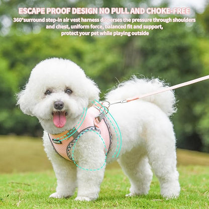 AIITLE Tiny Dog Harness - Lightweight Mesh Step-in Vest for Puppy, Reflective & Escape-Proof Design with High-Stick Magic Tape - Indoor/Outdoor Use for Chihuahua, Maltese, Shih Tzu(Pink, XXXS)