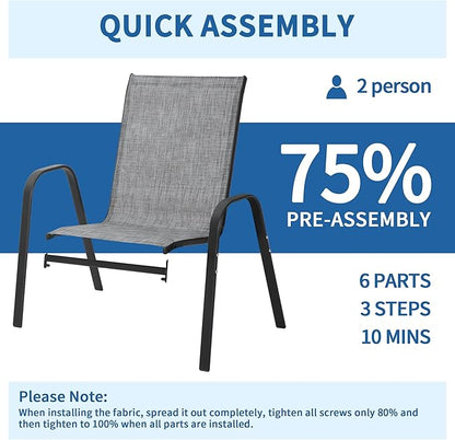 PIZZELLO Patio Chairs Set of 4 - Outdoor Stackable Dining Chairs for All Weather - Breathable Textilene Outdoor Chair Sets with Curved Armrests - 300Lbs Capacity - for Lawn Backyard Garden (Grey)