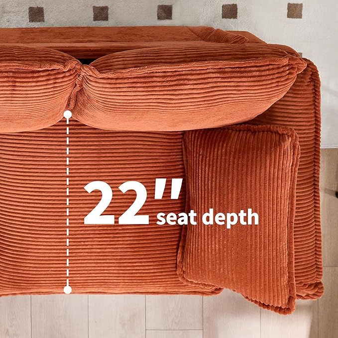 83" Loveseat Sofa, Cloud Couches for Living Room, Comfy Corduroy Couch with Deep Seat, Love Seat Couches for Bedroom, Apartment and Office, Easy Assemble for Small Space (Orange)
