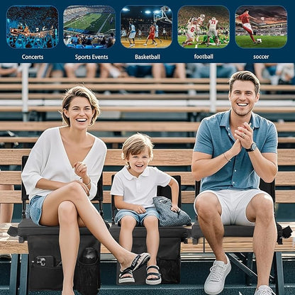 Extra Wide Stadium Seat with Back Support | Adjustable High Back & Thick Padded | Bleacher Chairs with back and Cushion, Includes Cup Holder, Shoulder Strap, Perfect for Concerts, Sports Events-BL