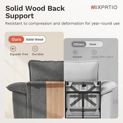 MIXPATIO 123-Inch L Shaped Sectional Sofa with Cloud Cushions, Deep Seat Modular Couch Set w/ 4 Seats & 1 Ottomans, Removable Arms, Plush Corduroy Upholstery for Living Room, Apartment - Gray